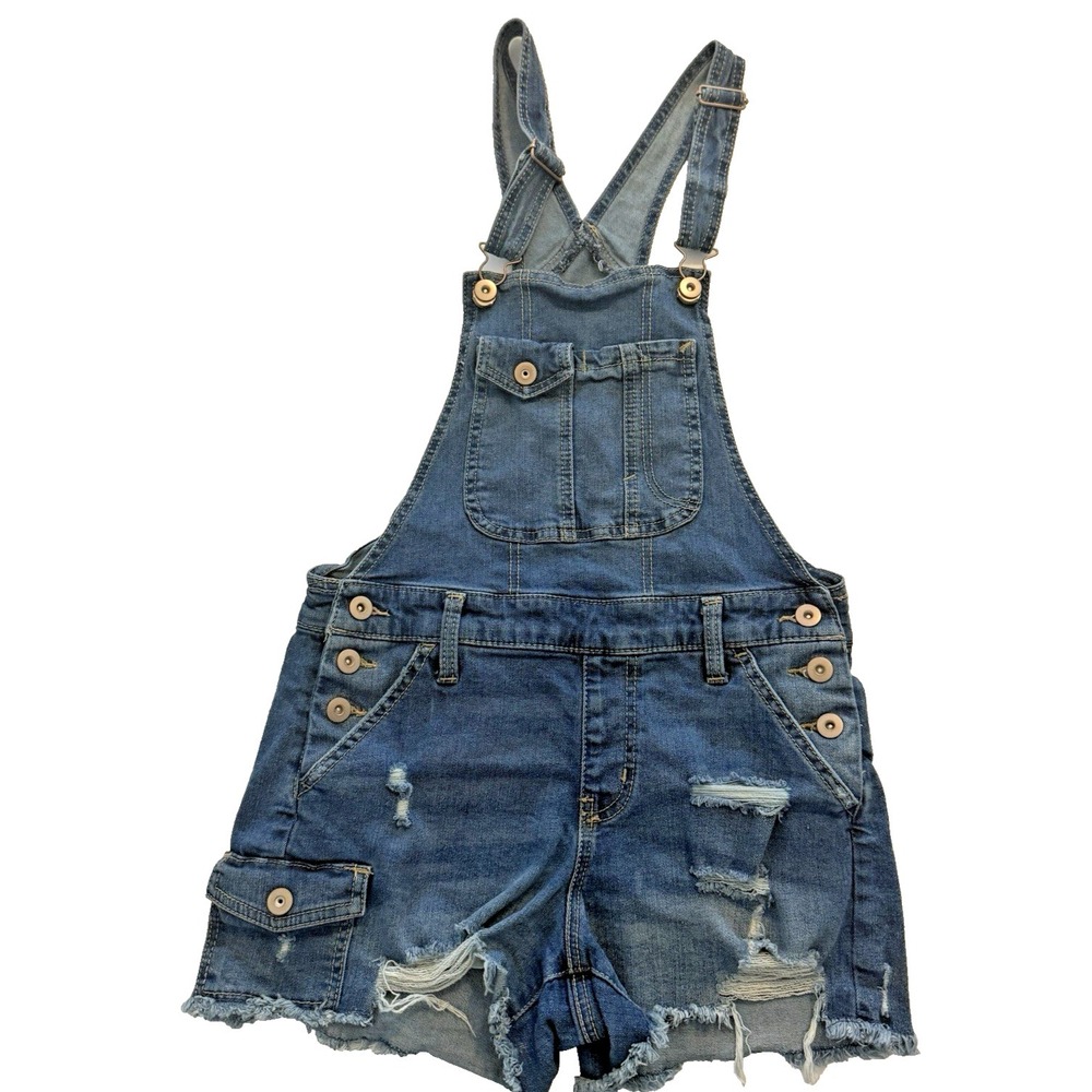 NOBO No Boundaries Denim Bib Shortalls Overalls Distressed Grunge Size S (3-5) - Picture 1 of 13